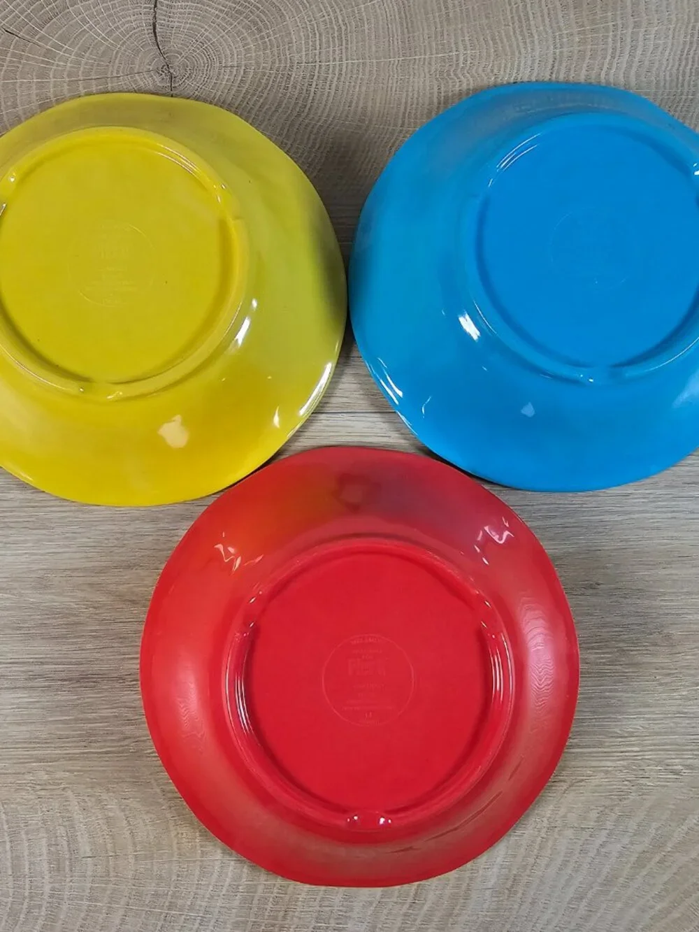 Pier 1 Imports Carmelo Soup Cereal Bowl Set of 3 Melamine Red Blue Yellow Rustic